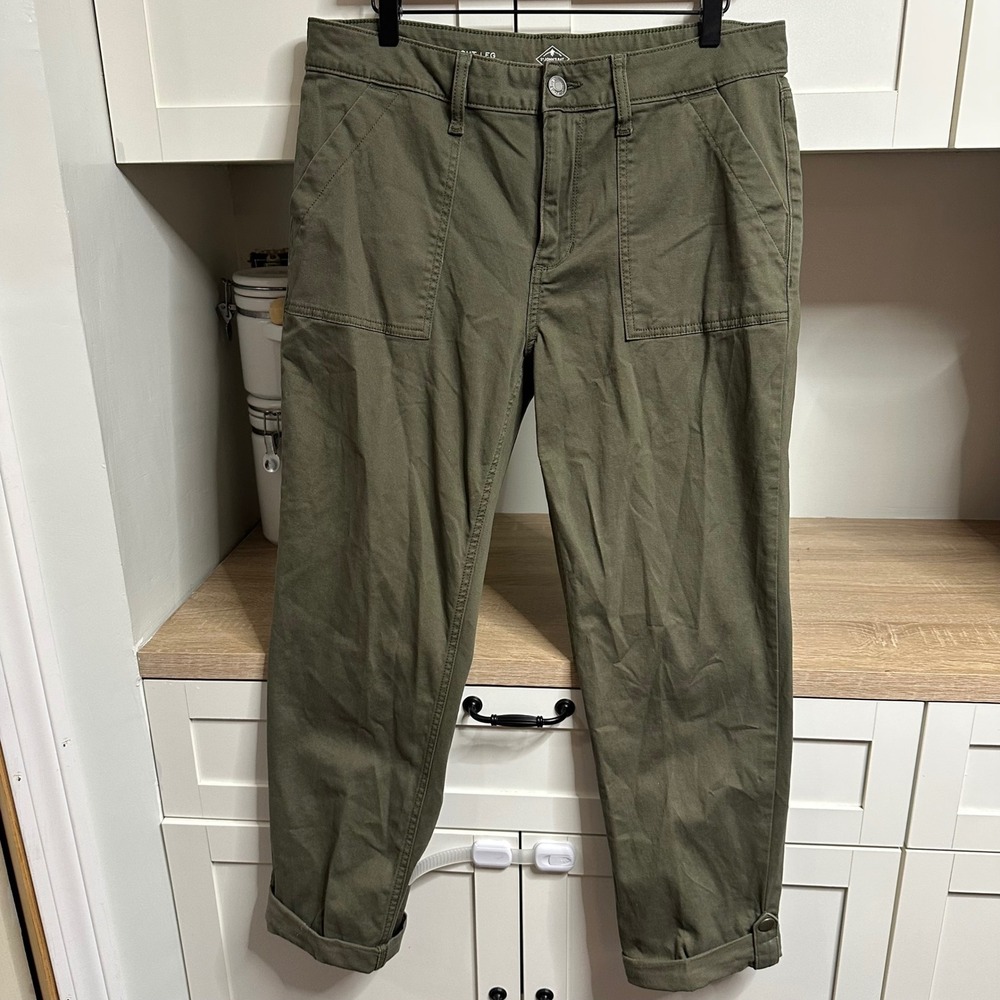 St. John's Bay Roll Up Pants Women 10 Cargo Utility Pockets Straight Leg Stretch